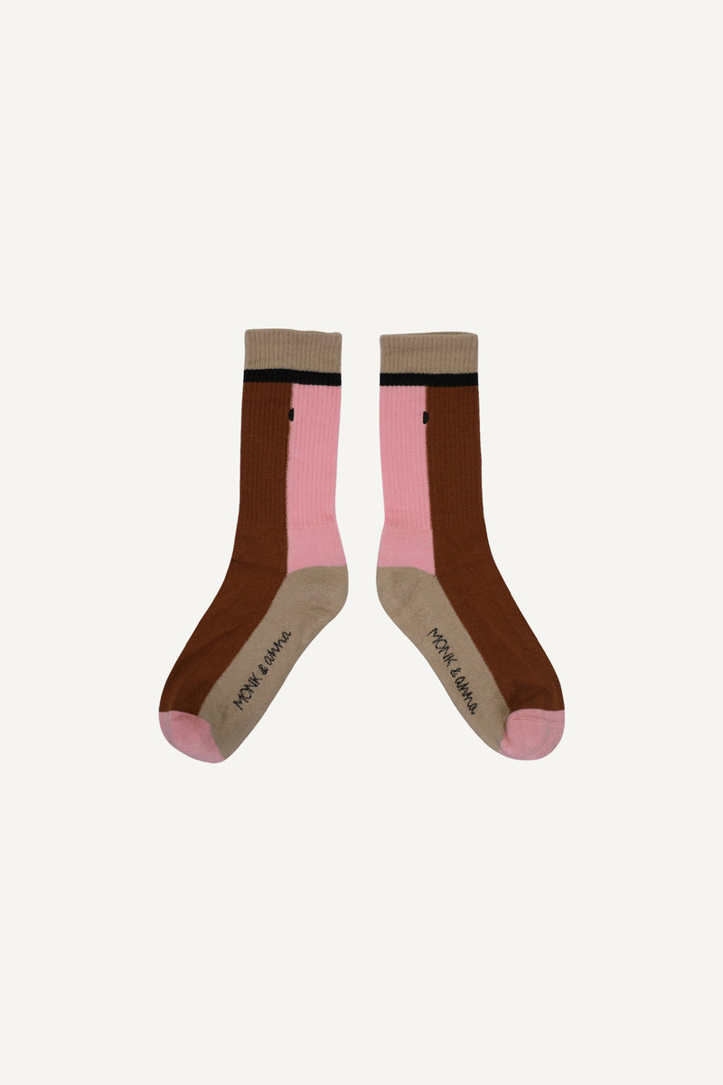 Monk & Anna - Sport socks, acorn + stone + bloom |