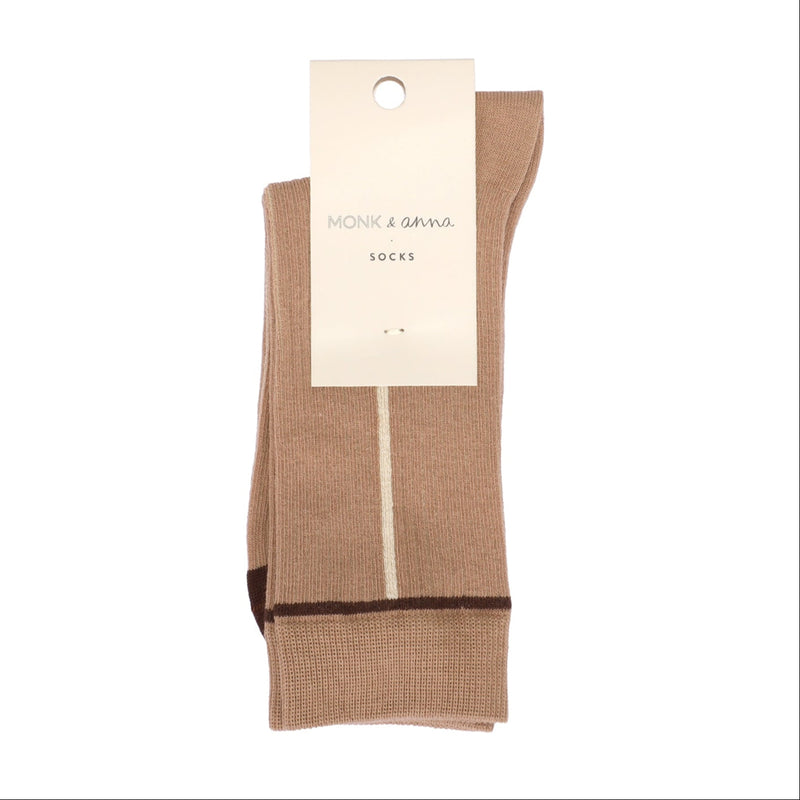 Monk & Anna Socks Graphic Line Clay – duurzame katoenen sokken