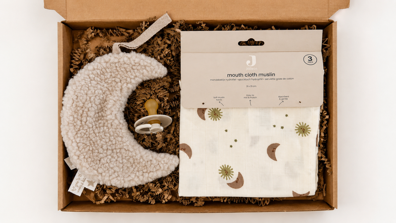 Brievenbus kraamcadeau Over the Moon met Jollein en BIBS