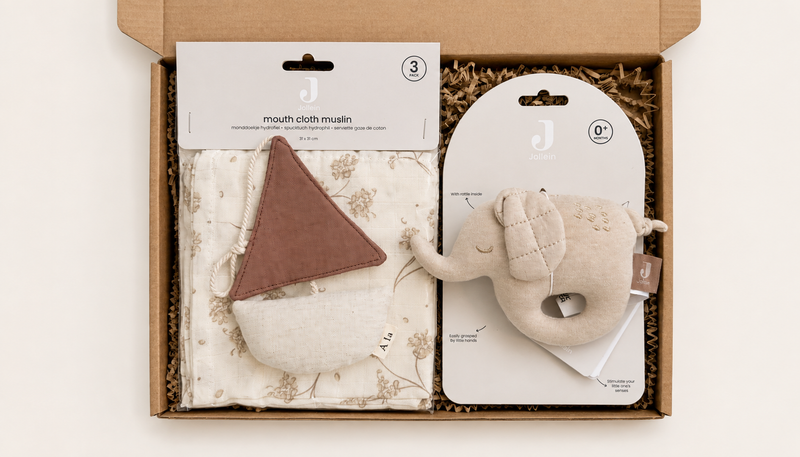 Brievenbus kraamcadeau Little Adventurer met Jollein babyproducten