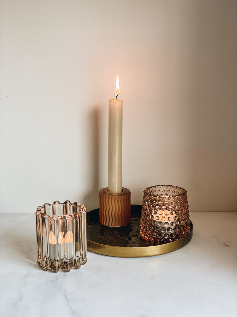 Bloom Mondays, glazen kandelaar inclusief kaars, nougat/pistache