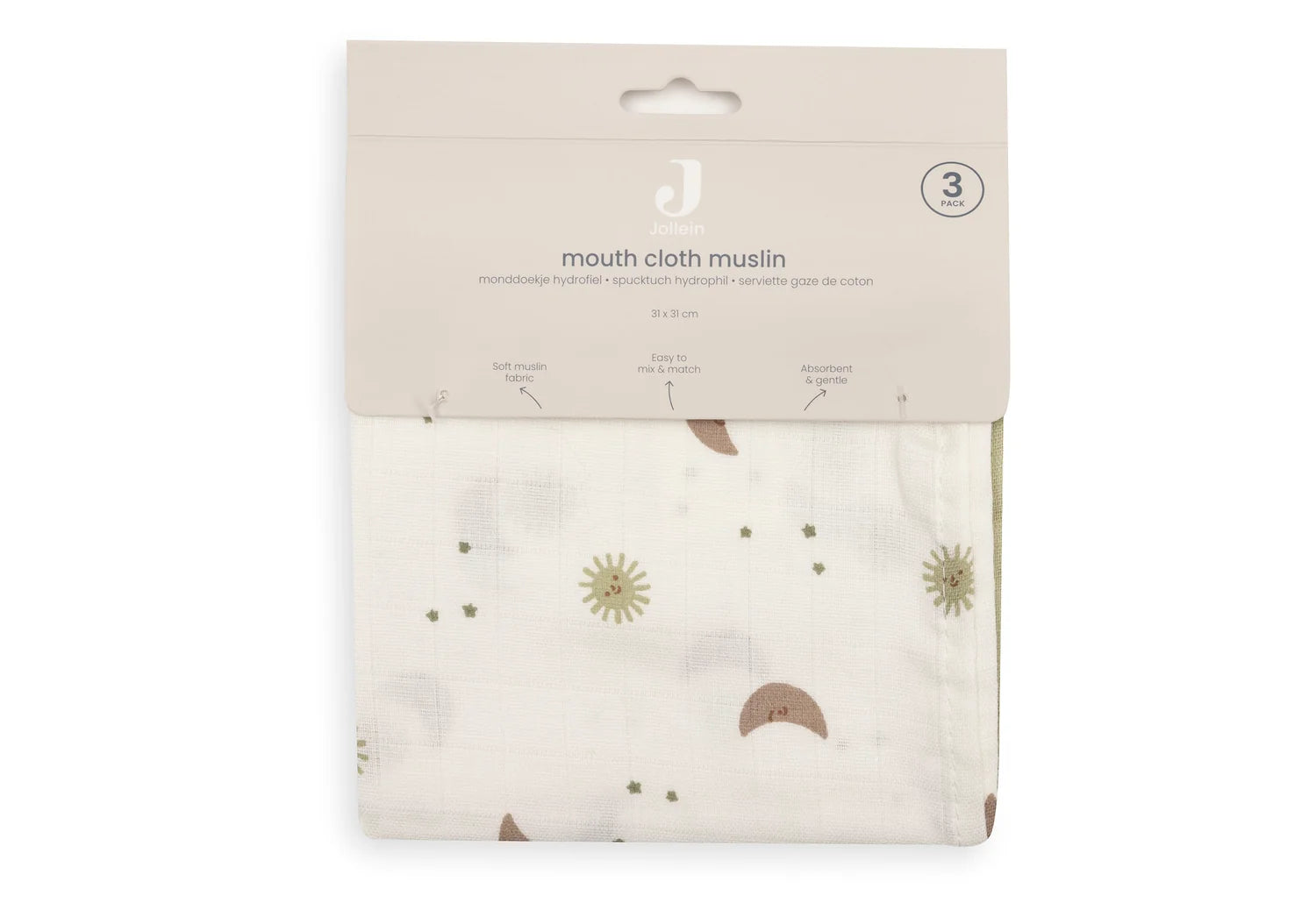 Jollein - Hydrofiel Monddoekje 31x31cm - Over the Moon - 3 Stuks