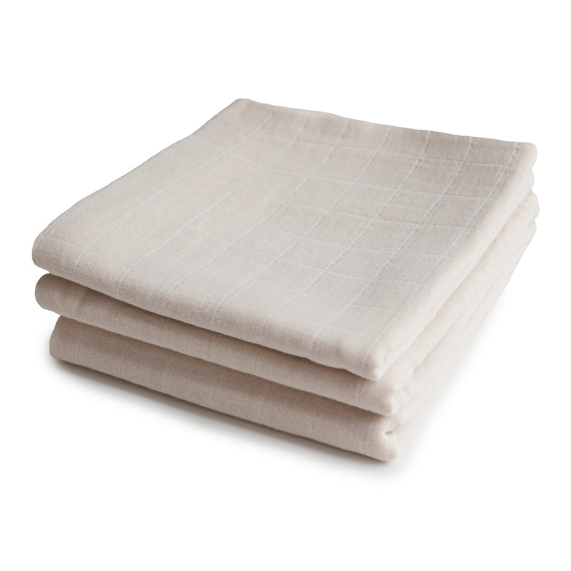 Mushie - Muslin Swaddles 3-pack, fog