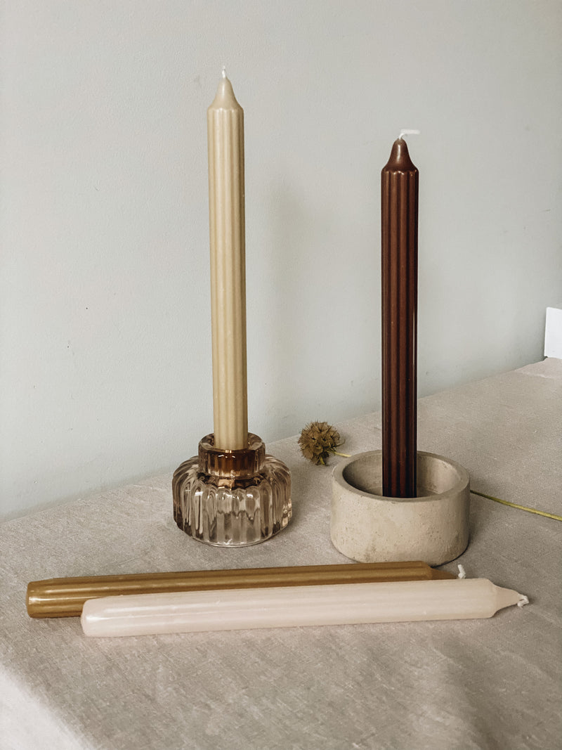 Rustik Lys - Eco-friendly dinerkaarsen grooved, pistache and blush set