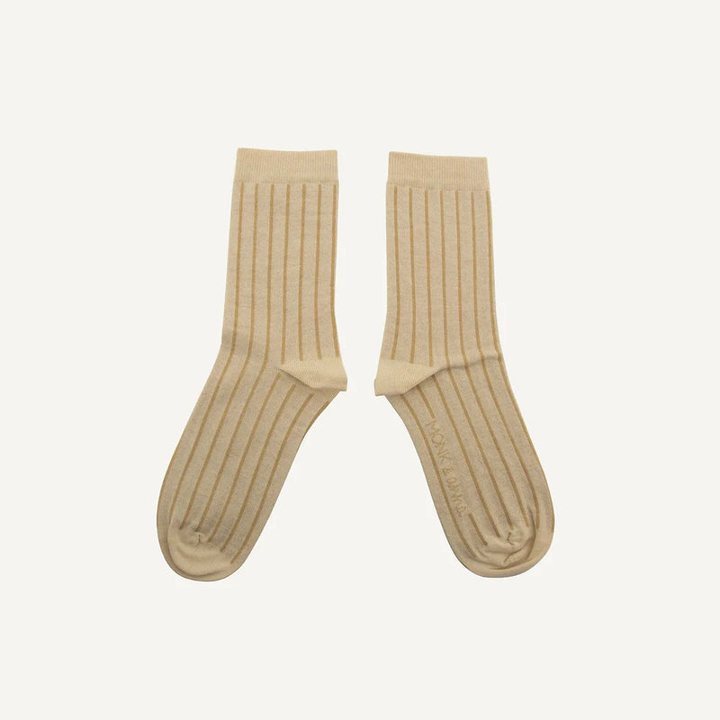 Monk & Anna - Socks gold glitter lines, milk