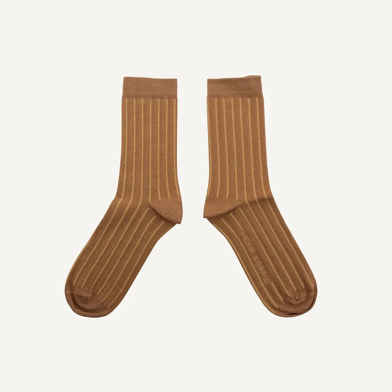 Monk & Anna - Socks gold glitter lines, nougat